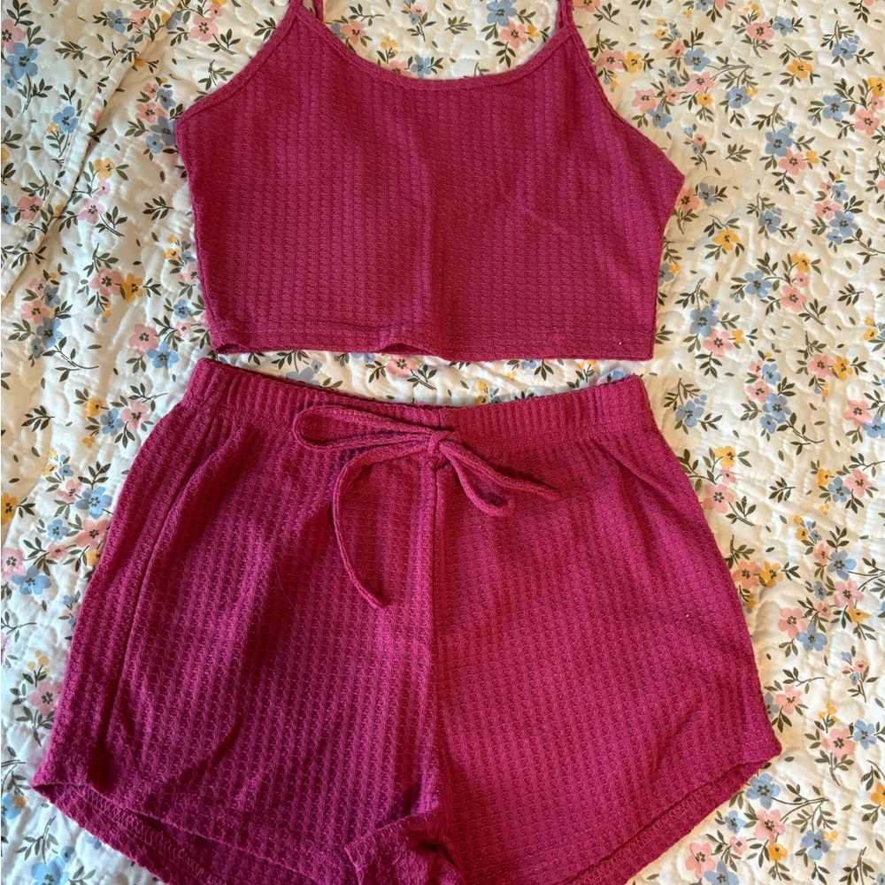 SHEIN Pink Textured Pajama Set